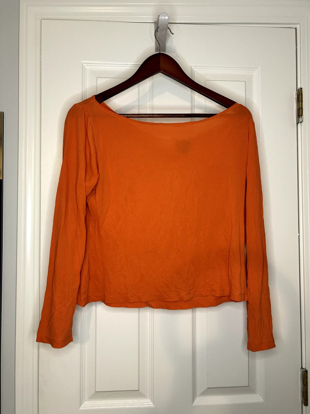Charles Nolan New York Womens L Orange Silk Knit Boat Neck Long Sleeve Top